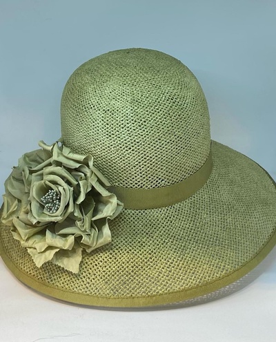 Spring green paper green wide brimmed cloche.