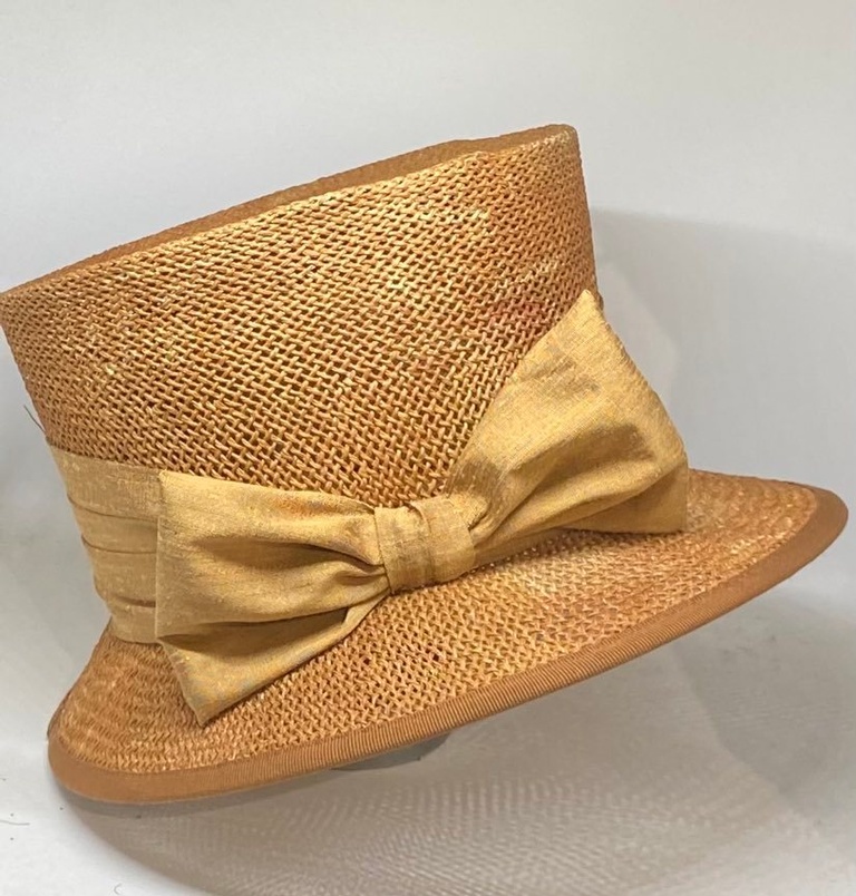 Silky orange straw top hat
