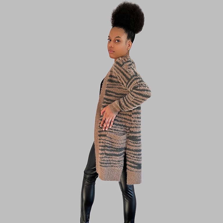 Tan Tiger Print Knit Cardigan by Online Clothing Store in Canada, LADYCHICK Gorgeously Strong