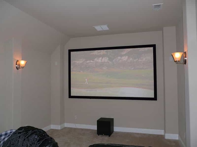 Room Installed with the best Audio Visual System and White Screen for a better experience by BTZ Audio Video, LLC.