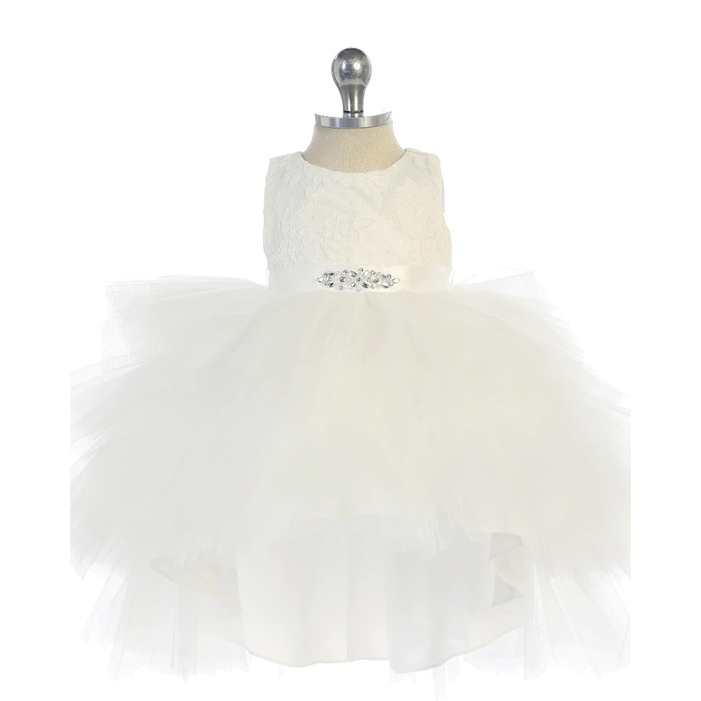 BABY GIRL TULLE HIGH-LOW SKIRT WITH LACE BODICE AND RHINESTONE SASH - 5722S