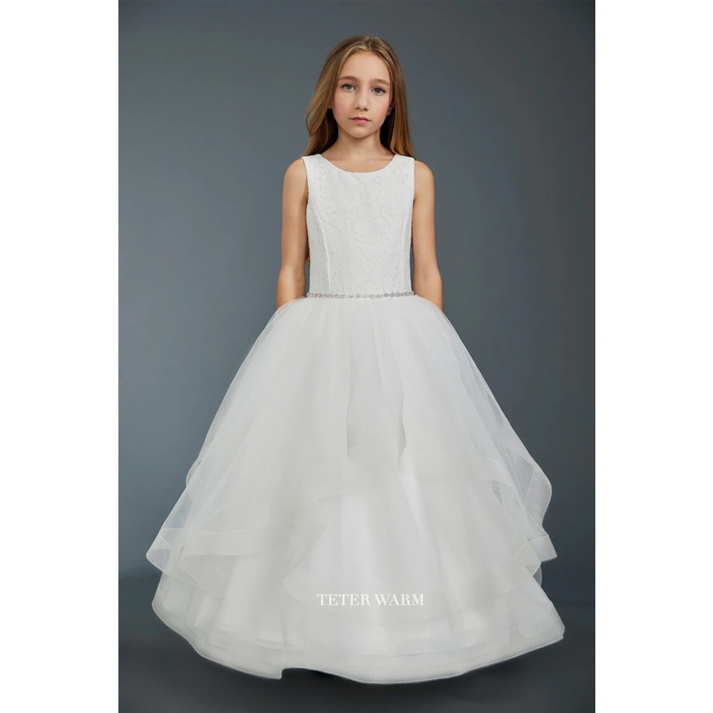 LACE BODICE LAYERED HORSEHAIR TULLE DRESS OFF-WHITE - 1601