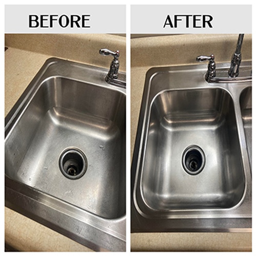 Before and after Kitchen Wash Basin Cleaning completed by Gold Standard Cleaning Co.