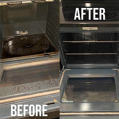 Before and after Spotless cleaning of a Kitchen Oven by Gold Standard Cleaning Co.