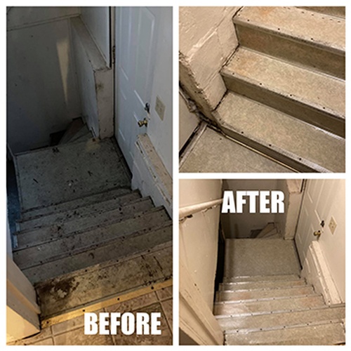 Cleaning of residential stairs by professional cleaners of Gold Standard Cleaning Co.