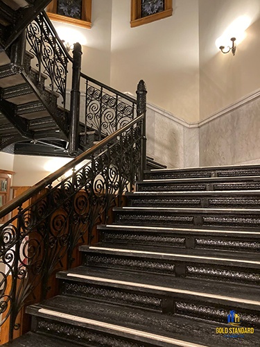 Luxury residential building staircase cleaned by professional cleaners of Gold Standard Cleaning Co.