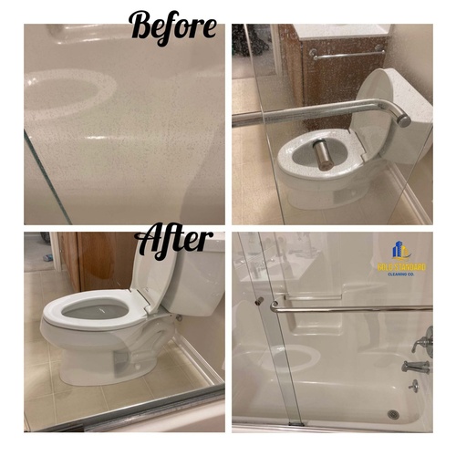 Cleaning of the toilet covering glass done by Gold Standard Cleaning Co.