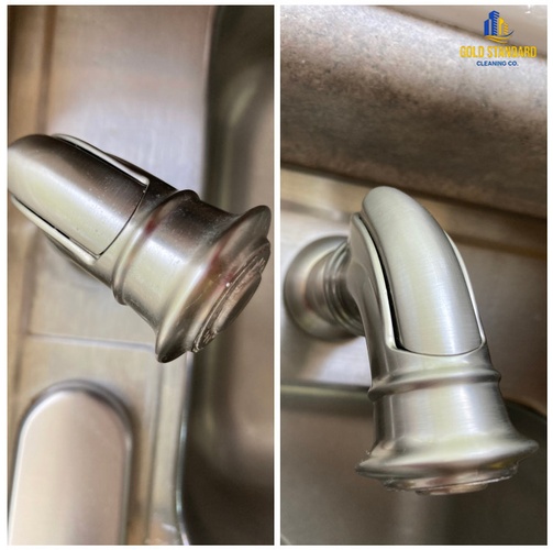 Kitchen Sink Faucet Hard Water Stain was Removed by Gold Standard Cleaning Co.
