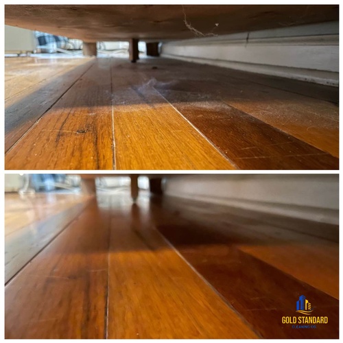Cleaning completed for wooden floors by Gold Standard Cleaning Co.
