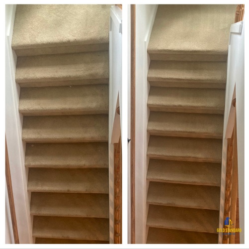 Before and after Carpet Cleaning by Gold Standard Cleaning Co.