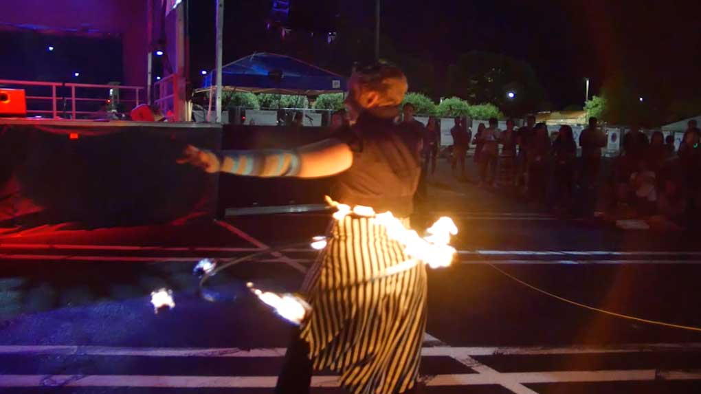 Slow motion footage of fire juggling makes for an interesting Facebook video.
