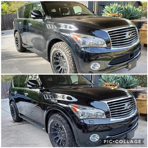 Before and after Glossy Ceramic Coating done for Infiniti QX56 by Car Passion Detailing