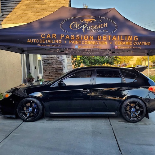 Side view of Black Subaru Impreza WRX after Ceramic Coating by Car Passion Detailing