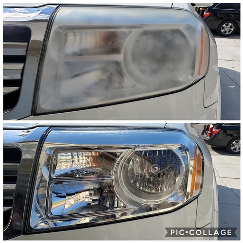 Before and after headlight restoration done for a car by professionals of Car Passion Detailing