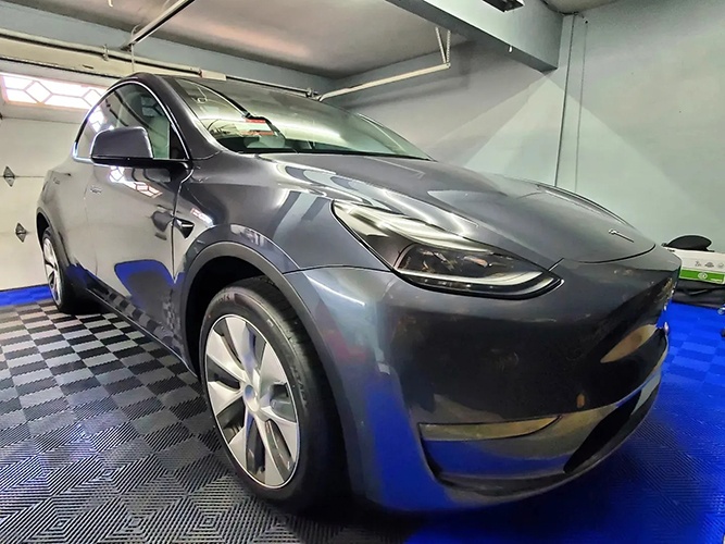 Right View of Tesla After Installing Paint Protection Film by Car Passion Detailing