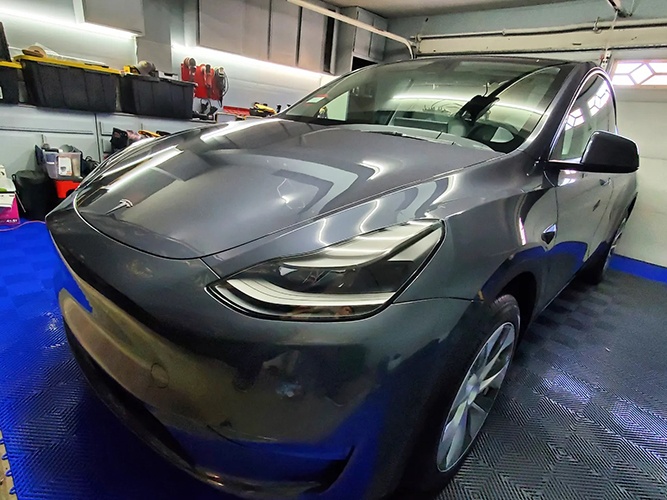 Left View of Tesla After Installing Paint Protection Film by Car Passion Detailing