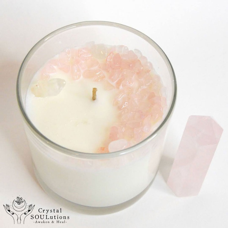 Rose Quartz Clean Crystal Candle - Crescent Moon