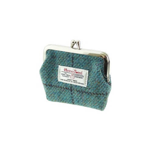 Harris Tweed-Small Clasp Purse Turquoise Weave Check