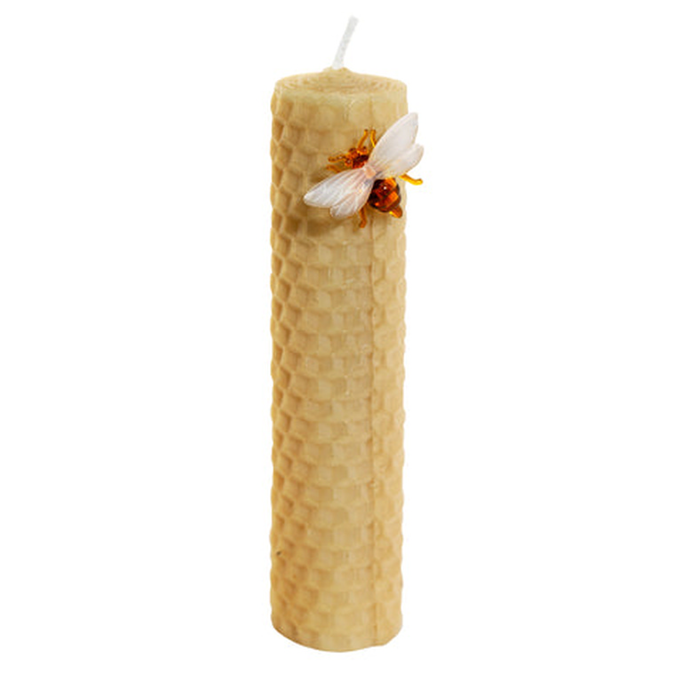Beeswax Candle Rolled With Bee Pin 4.75"H X 1"D
