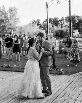 Black and white photography of wedding couples dancing taken by Darkstrand Visuals