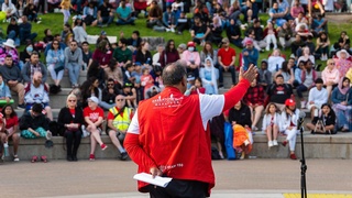 Volunteer Speaking at the Saskatchewan Marathon Picture taken by Darkstrand Visuals