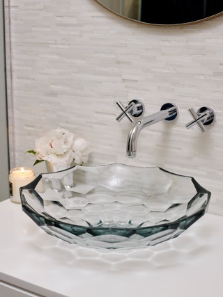 Water Bowl Glass Vessel Sinks With Luxury Faucet for Bathroom renovation by Concept Build Group