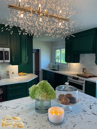 Kitchen Renovation Services with a Floral Branched Chandelier by Kreekside Construction Group Inc. in Caledonia