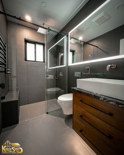 Bathroom Renovation with attached sliding glass door in Caledonia, ON