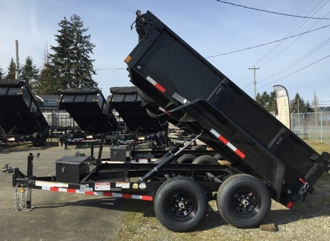 Mid Size Dumps Trailers with Metal Diamond Plate Toolbox for sale at Pacific Rim Trailer Sales in British Columbia