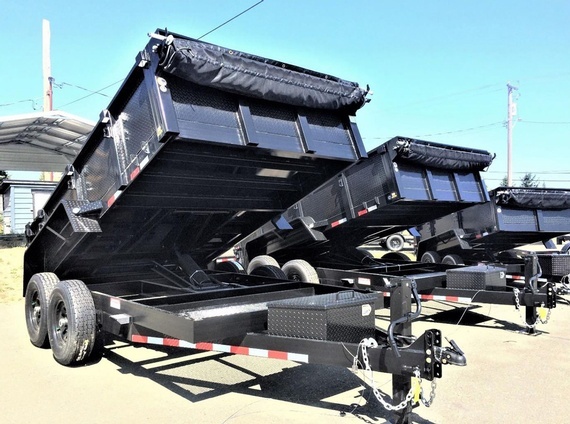 Heavy Duty Deluxe Dumps Trailers with scissor lift cylinders for sale at Pacific Rim Trailer Sales in British Columbia