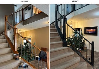 Revive the beauty of your stair railings with Expert Wood Refinishing Services by Element Painting Inc.