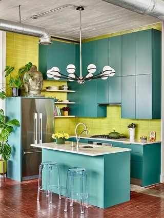 Captivating Reynoldstown kitchen with stunning blue and yellow interior design by Beauty Is Abundant