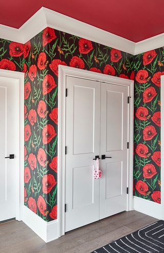 Captivating rose-themed wallpaper interior design in Inman Park by Beauty Is Abundant