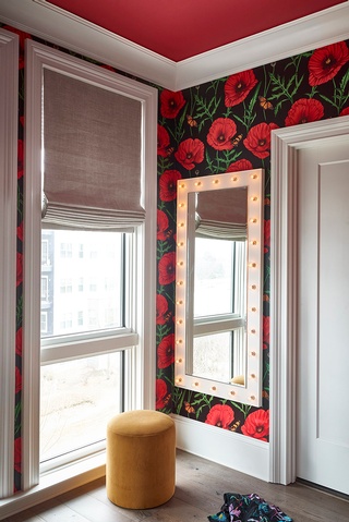 Artfully crafted rose-inspired wallpaper interior design in Inman Park by a professional interior designer