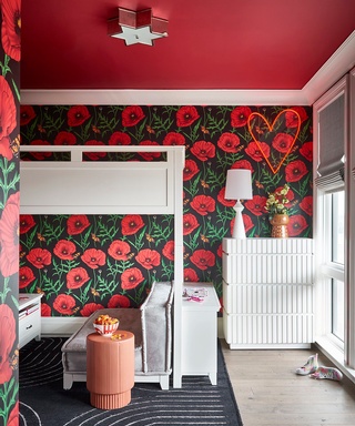 Inspiring and elegant rose-themed wallpaper interior design in Inman Park by a professional interior designer