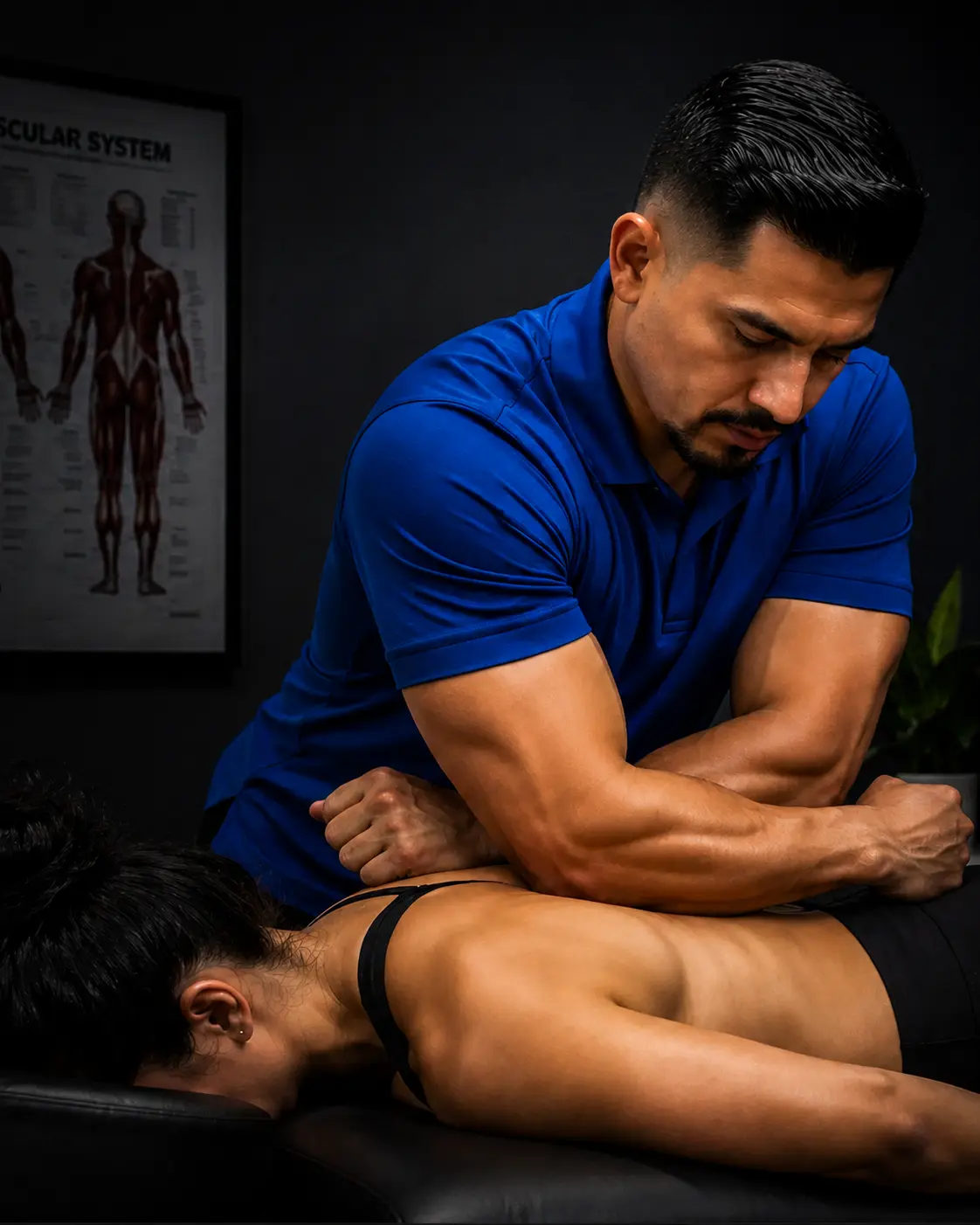 Deep tissue massage therapist treating back tension at Elite Healers Sports Massage, 120 East 56th Street, Suite 420, New York, NY 10022