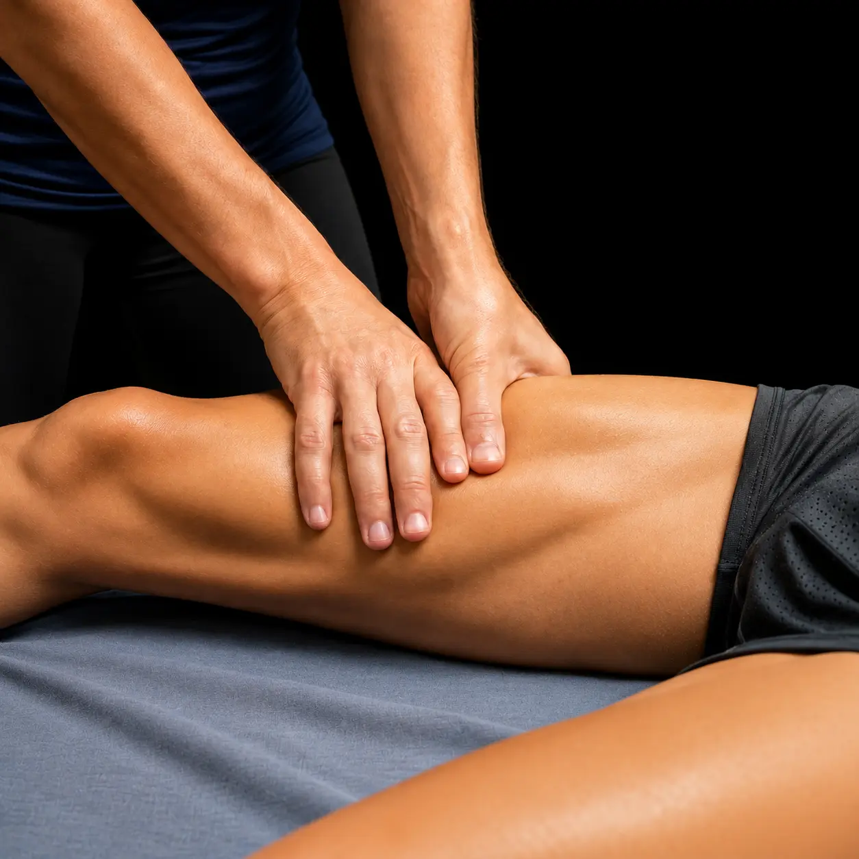 Cyclist receiving sports massage for hip and quad recovery at Elite Healers NYC, 120 East 56th Street, Suite 420