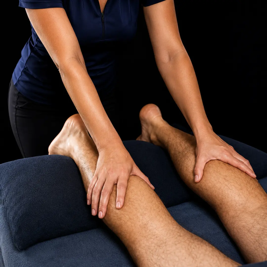 Sports massage targeting soccer leg muscles in Midtown Manhattan, 120 East 56th Street, Suite 420
