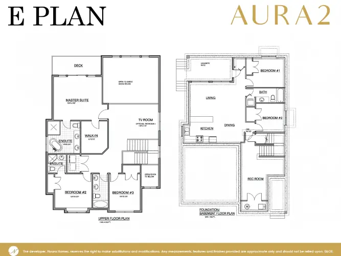 AURA 2 Upper, Foundation Basement Floor Custom Home E Plan by Noura Homes