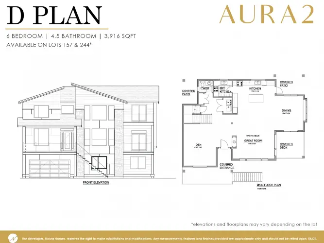 Front Elevation and Main Floor Plan Designed by Noura Homes