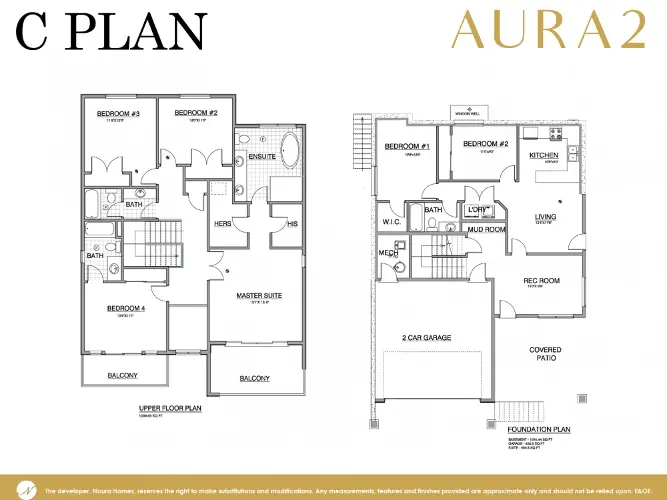 AURA 2 Custom Home Front Elevation and Main Floor Plan by Noura Homes