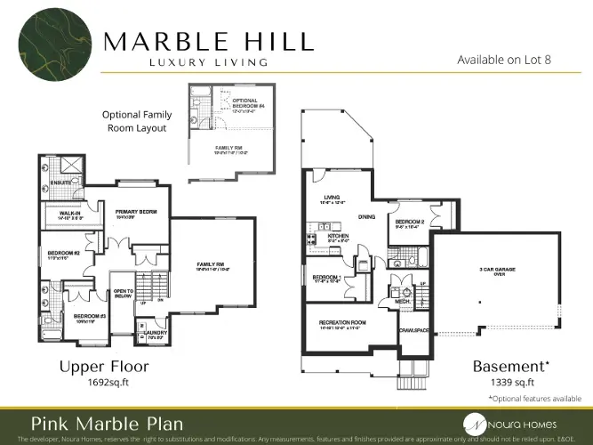 Blueprint for Upper Floor and Basement of Marble Hill's Custom Home by Noura Homes