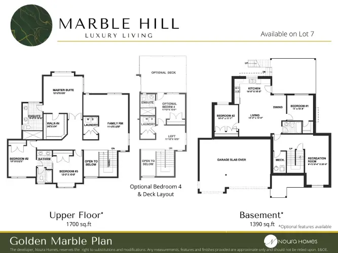 Discover Contemporary Homes at Marble Hill - Upper Floor and Basement Plan by Noura Homes