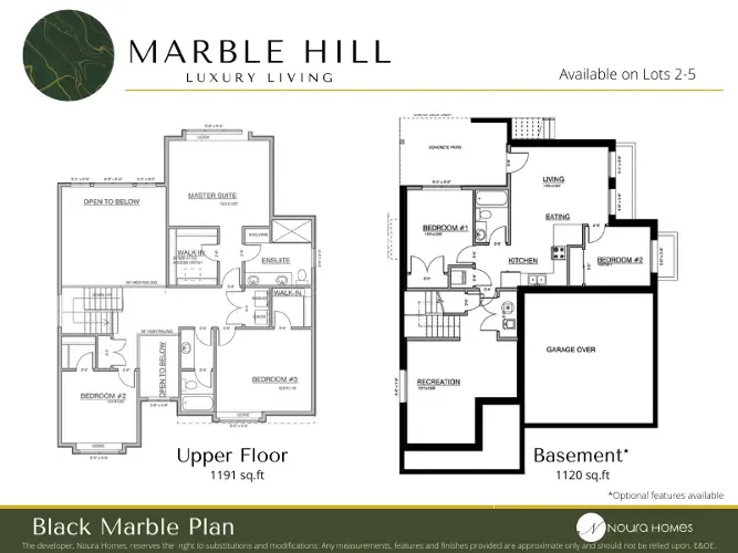 Discover Marble Hill's Custom Homes - Upper Floor and Basement Plans, part of Luxury Living by Noura Homes
