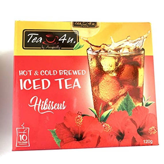 Tea4U, Hibiscus Iced Infusion, Brew hot or cold, 10 Tea Bags makes five gallons