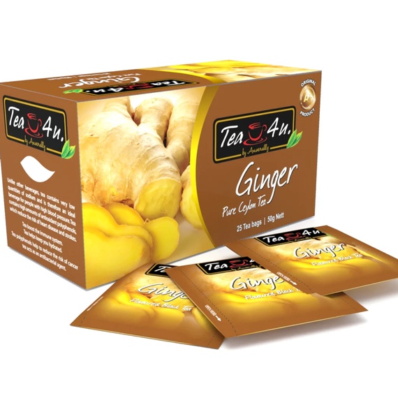 Tea4U Ginger Black Tea Bags - Original Ceylon Tea, 25 Tea Bags