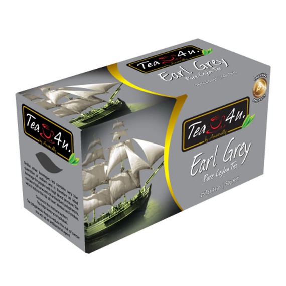 TEA4U Earl Grey Black Tea. 25 Teabags in foil envelopes.