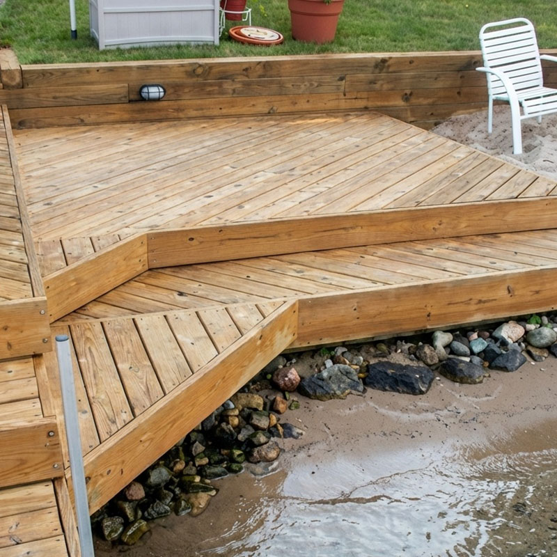 Finished deck with low-VOC stain and furniture