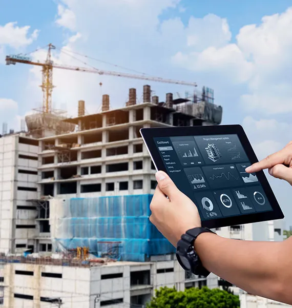 Contractor reviewing project status updates