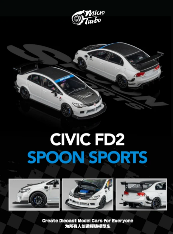 MicroTurbo 1:64 Civic Type-R (FD2) Spoon modified (White) version - Limited to 999 pcs - MT6411B1